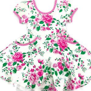 NEW Pink White Floral Print Twirly Easter Dress